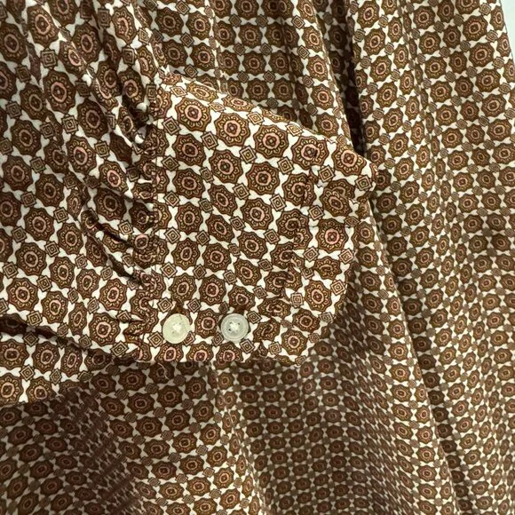 Loft Long-Sleeve Top Brown with Cream & Pink Design EUC - Picture 3 of 7